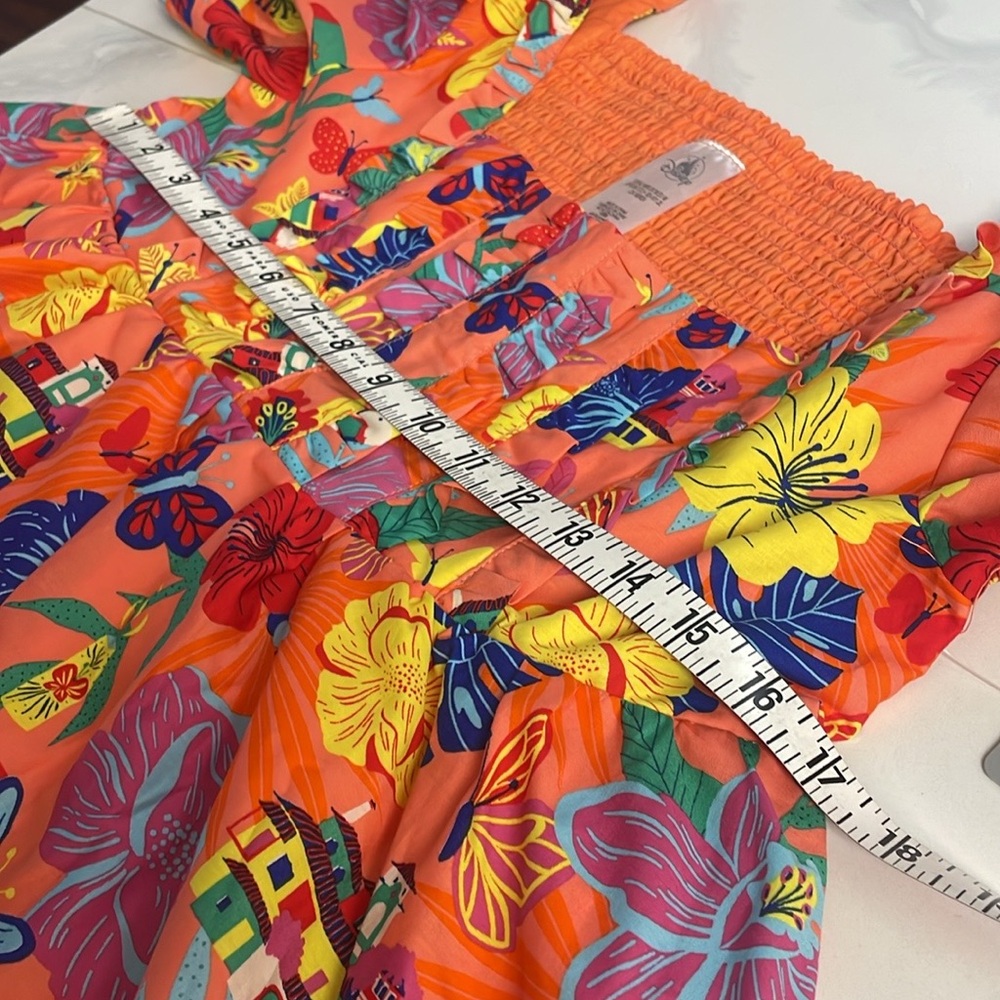 Disney Bright Orange Floral & Butterfly Midi Dress with Puff Sleeves - Picture 11 of 13